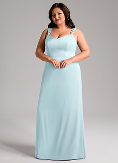 Azazie Denice Abiti da Damigella Abito Tubino in Raso Elasticizzato Plissettato Nuvola Blu image6