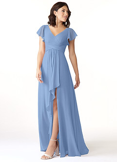 Azazie Omari Bridesmaid Dresses Steel Blue A-Line Chiffon Dress image4