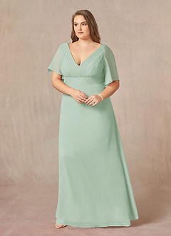 Azazie Alessa Mother of the Bride Dresses Agave A-Line V-Neck Pleated Chiffon Dress image9