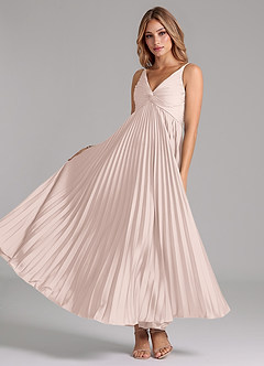 Azazie Raychelle Bridesmaid Dresses Blushing Pink A-Line Pleated Stretch Satin Dress image2