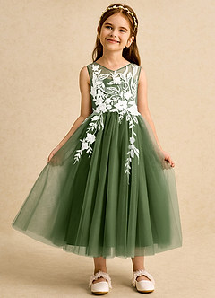 Azazie Sundae Blumenmädchenkleider Ballkleid Spitze Kleid Olivgrün image6