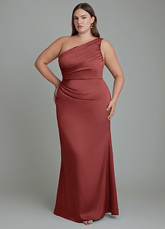 Azazie Akilah Bridesmaid Dresses Terracotta Mermaid One Shoulder Stretch Satin Dress image8