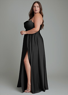 Azazie Elle Kleider zum Anprobieren zu Hause A-Linie Plissee Stretch-Satin Kleid Schwarz image13