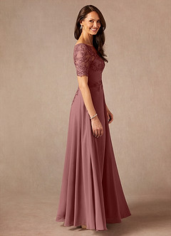 Azazie Raissa vestidos de madre de la novia Vestido de Rosa Del Desierto de Gasa de Corte En A con Encaje image4