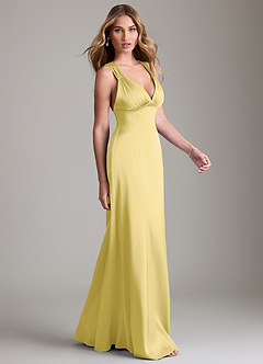 Azazie Cemion Final Sale Dusty Sage A-Line Stretch Satin Dress image4