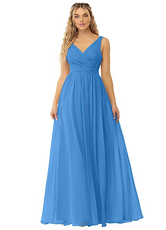 Azazie Kora Bridesmaid Dresses Blue Jay A-Line Pleated Chiffon Dress image1