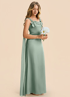 Azazie Chelsea Junior Agave Sheath Pleated Stretch Satin Dress image6