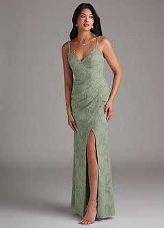 Azazie Leo Bridesmaid Dresses Agave Sheath Pleated Floral Burnout Dress image3
