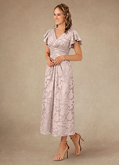 Azazie Vera Mother of the Bride Dresses Blushing Pink A-Line Pleated Floral Burnout Dress image2