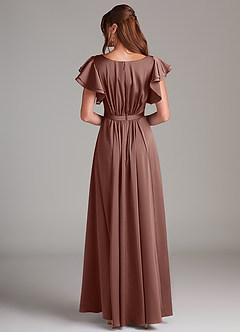 Azazie Daphne Robes de demoiselle d'honneur modestes Robe Trapèze Rayé Longueur ras du sol Satin extensible image12