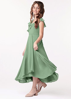 Azazie Posie Junior Matcha A-Line Ruched Chiffon Dress image1
