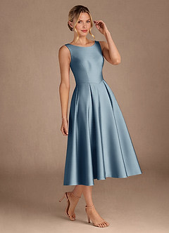 Azazie Fulton Mother of the Bride Dresses Dusty Blue A-Line Pleated Stretch Satin Dress image2