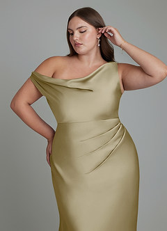 Azazie Emerson Bridesmaid Dresses Moss Green Mermaid Off the Shoulder Stretch Satin Dress image12