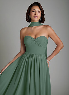 Azazie Petra Bridesmaid Dresses Eucalyptus A-Line Corset Chiffon Dress image6