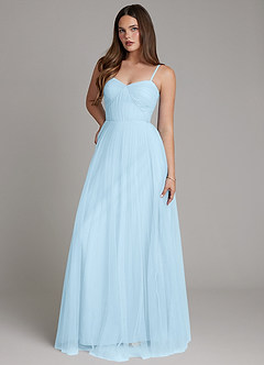 Azazie Teagan Robes de demoiselle d'honneur Robe Trapèze en Tulle Encolure en Forme de Cœur Bleu Ciel image4