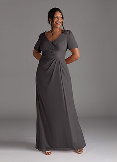 Azazie Bessie Mother of the Bride Dresses Steel Grey A-Line Pleated Mesh Dress image7