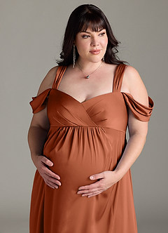 Azazie Rhea Gravid brudtärna klänningar Klänning A-Line Off-The-Shouler Plisserad Golvlängd Stretch Satin image12