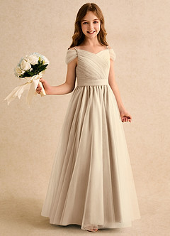 Azazie Yuna Girls Formal vestidos de niña de las flores Vestido de Champán de Tul de Corte en A con Vestidos sin tirantes image1