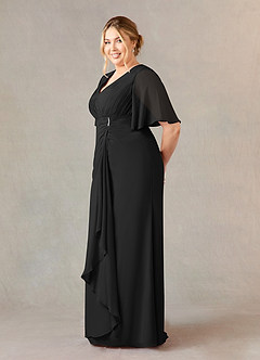Azazie Carson vestidos de madre de la novia Vestido de Negro de Gasa de Corte En A con Encaje de cuello en V image8
