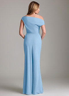 Azazie Emerson Bridesmaid Dresses Powder Blue Sheath Off the Shoulder Chiffon Dress image4