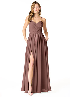 Azazie Cora Bridesmaid Dresses Espresso A-Line Pleated Chiffon Dress image1