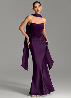 Azazie Eva Bridesmaid Dresses Grape Mermaid Pleated Stretch Satin Dress image1
