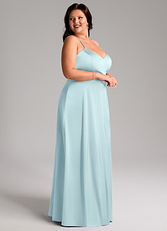 Azazie Mei Brautjungfernkleider A-Linie V-Hals Stretch-Satin Kleid Wolke Blau image9