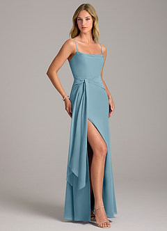 Azazie Tahlia Abiti da Damigella Abito A-Line in Chiffon Con Cintura Blu Lunatico image3