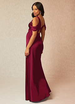 Azazie Rhea vestidos de dama de honor de maternidad Vestido de Corte En A Off The Shoulder Plisado Hasta el suelo Satén Elástico image6
