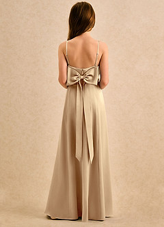 Azazie Chamomile Girls Formal Flower Girl Dresses Champagne A-Line Pleated Stretch Satin Dress image5