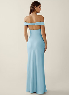 Gwendonme Sky Blue Satin Crystal Linen Prom Dress image2