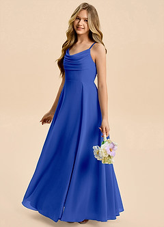 Azazie Gia Junior A-Linie Plissee Chiffon Kleid Königsblau image3