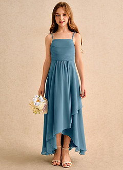 Azazie Twilight Dance Girls Formal Blumenmädchenkleider A-Linie Plissee Chiffon Kleid Bermudablau image3