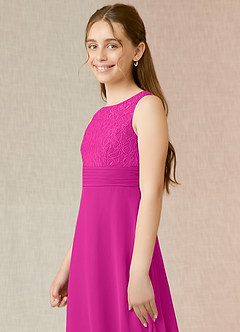 Azazie Snow Junior Fuchsia A-Line Lace Chiffon Dress image5