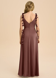 Azazie Gumdrop Junior Espresso Empire Pleated Stretch Satin Dress image7