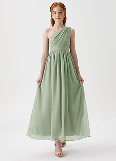 Azazie Anissa Junior Dusty Sage A-Line Pleated Chiffon Dress image5