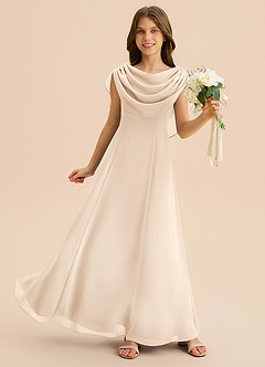 Azazie Lambie Junior White Alabaster A-Line Pleated Chiffon Dress image3