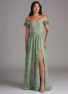 Azazie Autumn Bridesmaid Dresses Agave A-Line Off the Shoulder Floral Burnout Convertible Dress image5
