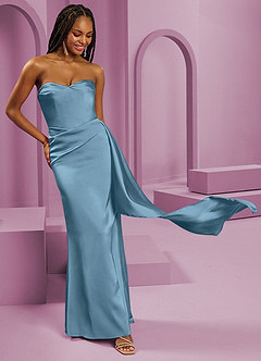 Barbie ♥ Azazie Bridesmaid Dresses Steel Blue Sheath Strapless Stretch Satin Convertible Dress image5