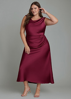 Azazie Kieryn Vestidos de damas de honor Vestido Borgoña de Satén Elástico de Corte Sirena con Plisado image3