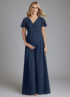 Azazie Verna Maternity Bridesmaid Dresses A-Line V-Neck Ruched Chiffon Floor-Length Dress image1