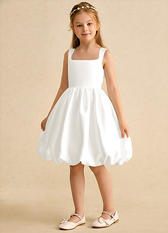 Azazie Nirvana Jurken voor bloemenmeisjes Baljurk Jurk van Mat Satijn Ruches Ivoor image5