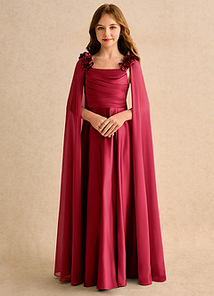 Azazie Rosita Girls Formal Jurken voor bloemenmeisjes A-Lijn Jurk van Mat Satijn Geplooid Scharlaken image5