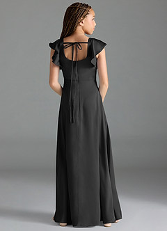 Azazie Bondi Junior Black A-Line Side Slit Stretch Satin Dress image2