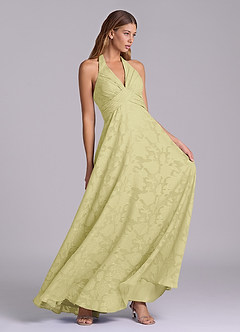 Azazie Tessie Brudtärnklänningar Klä av A-Linje i Blommig Utbrändhet Plisserad Citronsorbet image5