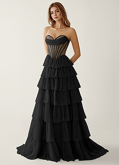 Liliannah Black Lightweight Chiffon/Hotfix Rhinestone Prom Dress image4