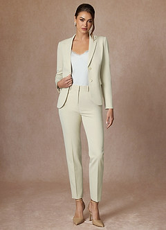 front Whitney Ivory Refined Weave Performance Full Length Pants Suit