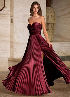 Ylura Burgunderrot A-Linien-Plissee-Abendkleid image5