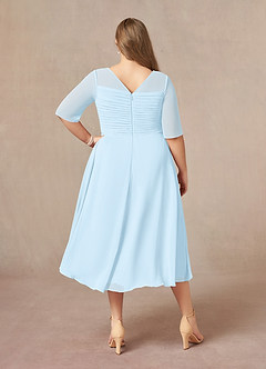 Azazie Naomi Mother of the Bride Dresses Sky Blue A-Line Boatneck Pleated Chiffon Dress image11