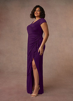 Azazie Roya Mother of the Bride Dresses Grape Mermaid V-Neck Pleated Mesh Dress image8